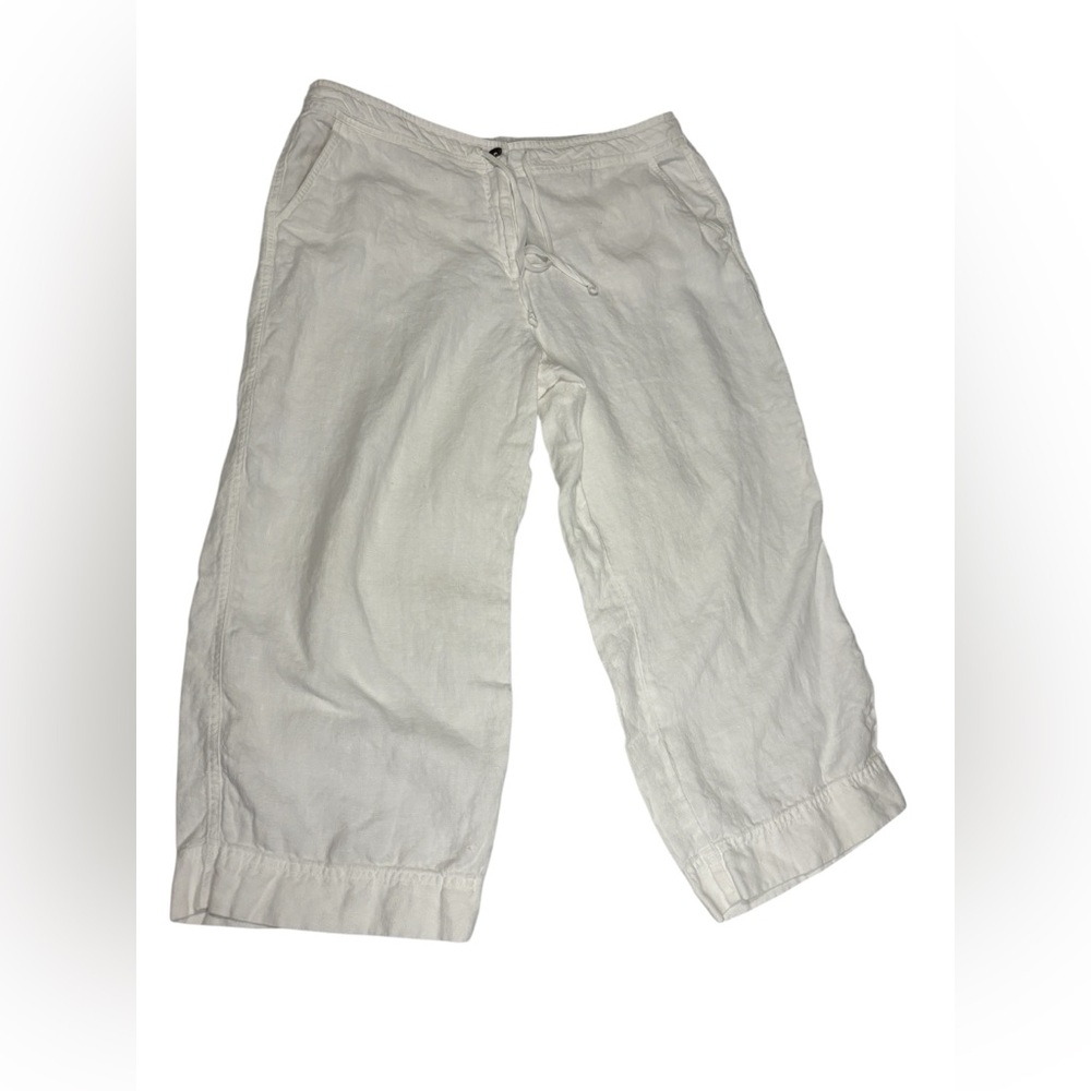 Talbots Pure Irish Linen Crop Pants Women Sz 16 White Lagenlook Beachy Classic - Picture 3 of 10